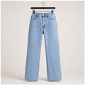 Women's High Waisted Jeans Boyfriend Baggy Wide Straight Leg Casual Denim Pants Trousers - front view
