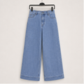 Women's Casual High Waisted Jeans Stretch Button Wide Leg Loose Denim Pants with Pockets - front view