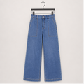 Women's Pants High Waisted Jeans Stretch Loose Fit Colorblock Denim Pants with Pocket - front view