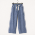 Women's Baggy Wide Leg Jeans Mid Rise Barrel Denim Ankle Pants Casual Striped Pull On Drawstring Trousers with Pockets - front view