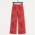 Womens Baggy Wide Leg Jeans Floral Print Boho High Waist Vintage Boyfriend Denim Pants with Pockets - front view