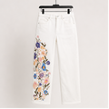 Straight Leg Cropped Jeans for Women Trendy Mid Rise Floral Print Boho Casual Denim Ankle Pants - front view