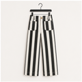 Womens Cropped Striped Jeans Casual High Waisted Stretchy Polka Dots Straight Leg Denim Pants with Pockets - front view