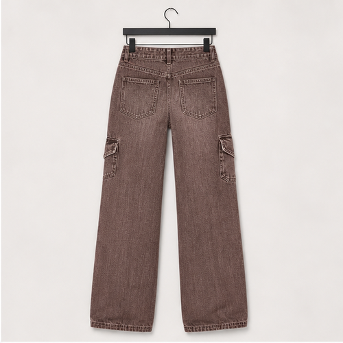Cargo Pants Women Stretchy Wide Leg Baggy Jeans with Pockets Casual Trousers Y2K Vintage Streetwear Trendy 2026 - back view