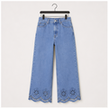Womens Wide Leg Embroidered Jeans High Waisted Stretchy Straight Leg Loose Fit Ankle Denim Pants - front view