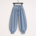 Womens Zipper Jeans High Waisted Loose Harem Trousers Baggy Wide Leg Vintage Balloon Casual Denim Pants - front view