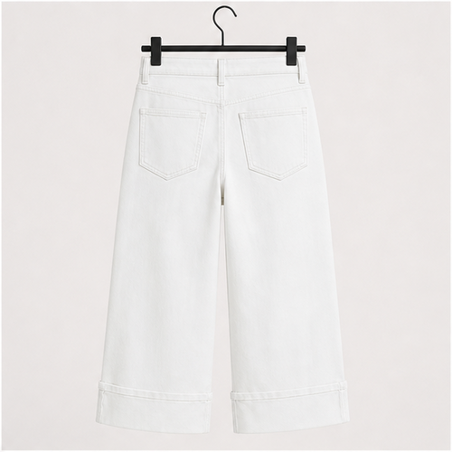 Capris Jeans for Women Wide Leg High Waisted Casual Summer Roll Hem Cropped Stretch Denim Jean Capri Pants - back view