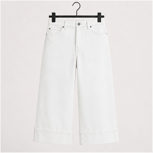 Capris Jeans for Women Wide Leg High Waisted Casual Summer Roll Hem Cropped Stretch Denim Jean Capri Pants - front view