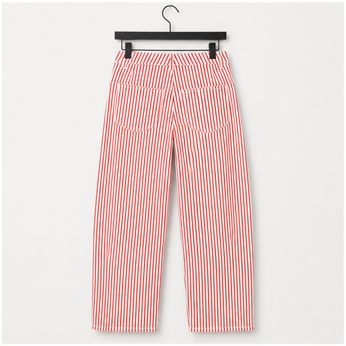 Barrel Jeans for Women Trendy Baggy Wide Leg Striped High Waisted Cropped Casual Pinstripe Stretchy Denim Pants - back view