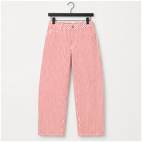 Barrel Jeans for Women Trendy Baggy Wide Leg Striped High Waisted Cropped Casual Pinstripe Stretchy Denim Pants - front view