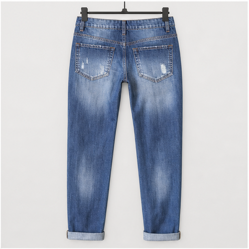 Ripped Jeans for Women Plaid Patch Boyfriend Skinny Distressed Denim Jean Pants - back view