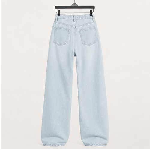 High Waisted Wide Leg Loose Stretchy Boyfriend Denim Pants Baggy Jeans for Women - back view