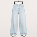 High Waisted Wide Leg Loose Stretchy Boyfriend Denim Pants Baggy Jeans for Women - front view