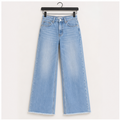 Women's Wide Leg Jeans High Waisted Stretchy Raw Hem Zimbaplatinum Denim Pants - front view