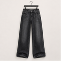 Wide Leg Jeans for Women Mid Waist Baggy Stitch Decor Denim Washed Pants Without Belt - front view